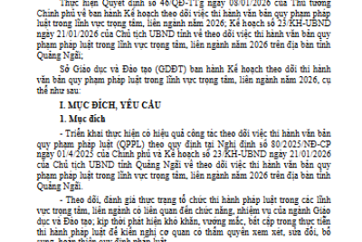 Kế hoạch theo dõi việc thi hành văn bản quy phạm pháp luật trong lĩnh vực trọng tâm, liên ngành năm 2026 của Sở Giáo dục và Đào tạo