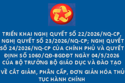 V/v triển khai Nghị quyết số 22/2026/NQ-CP, Nghị quyết số 23/2026/NQ-CP; Nghị quyết số 24/2026/NQ-CP của Chính phủ và Quyết định số 1060/QĐ-BGDĐT ngày 04/5/2026 của Bộ trưởng Bộ Giáo dục và Đào tạo