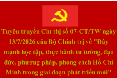 Tuyên truyền Chỉ thị số 07-CT/TW ngày 13/7/2026 của Bộ Chính trị về “Đẩy mạnh học tập, thực hành tư tưởng, đạo đức, phương pháp, phong cách Hồ Chí Minh trong giai đoạn phát triển mới”